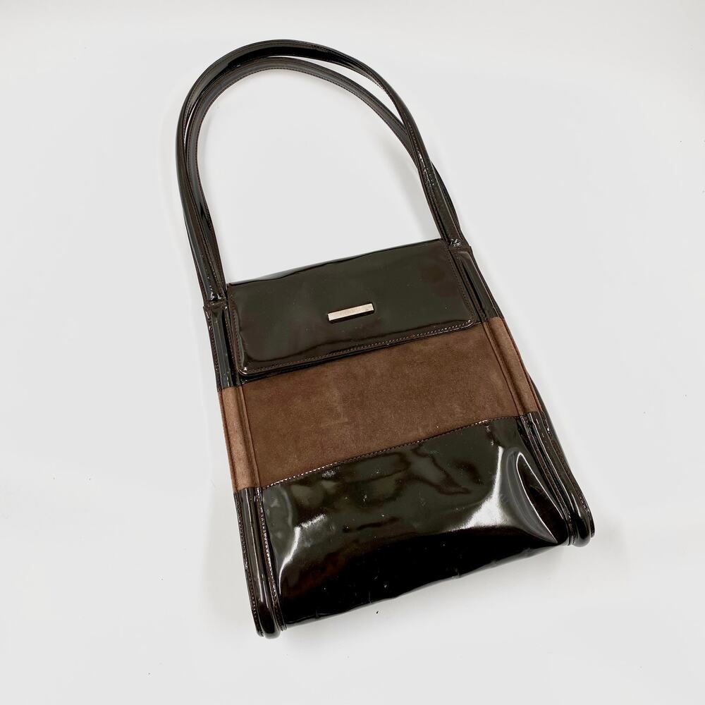 Gucci Brown Patent leather Shoulder Bag Tote Suede 90's Y2K Vintage FLAWED - Picture 1 of 15